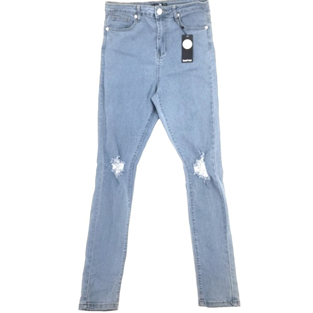 Boohoo Tall High Waist Distressed Blue Denim Skinny Jeans Women's US Size 6